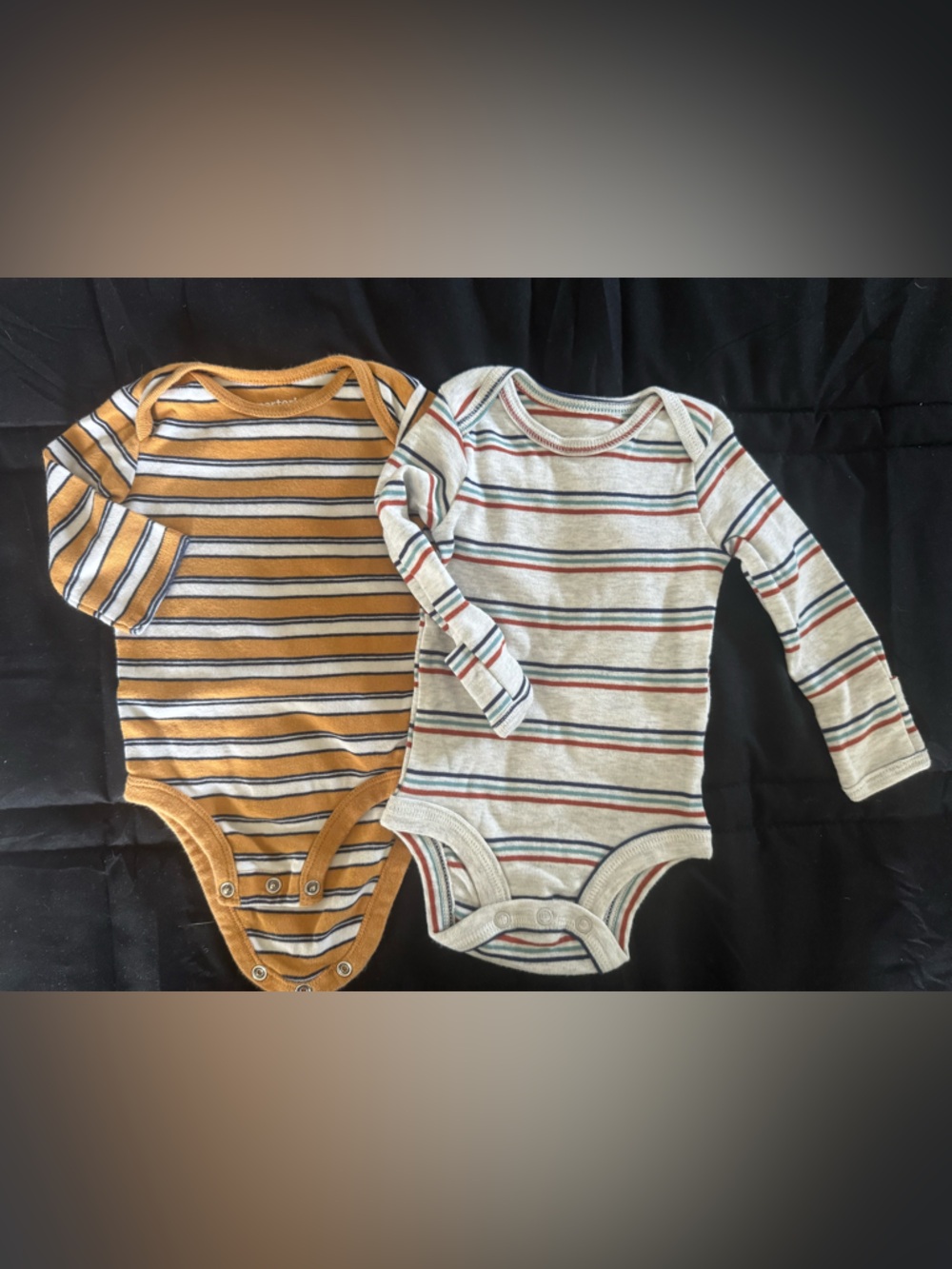Carter's Striped Long-Sleeve One-Piece Bodysuits in Mustard and Cream